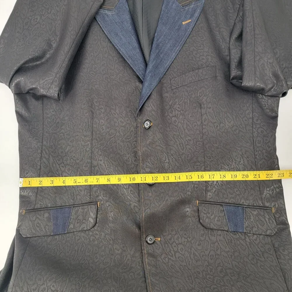 Pallini Mens 44R Black Leopard & Blue Denim Trim Western Style 2-Vent Blazer